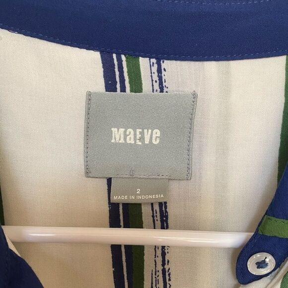 Maeve retro Blue and Green Button Down Blouse - Picture 4 of 9